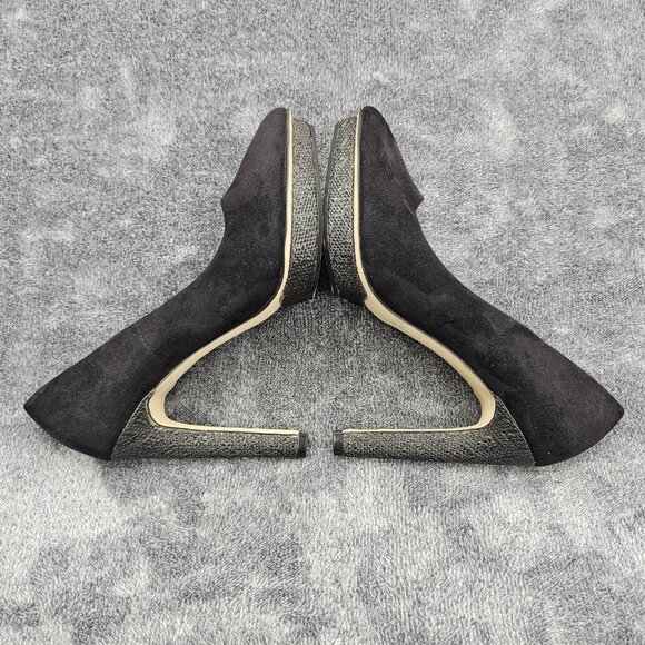 H & M shoes Womens 8 slip on pumps black faux suede stiletto heels pointed toe - Picture 8 of 12